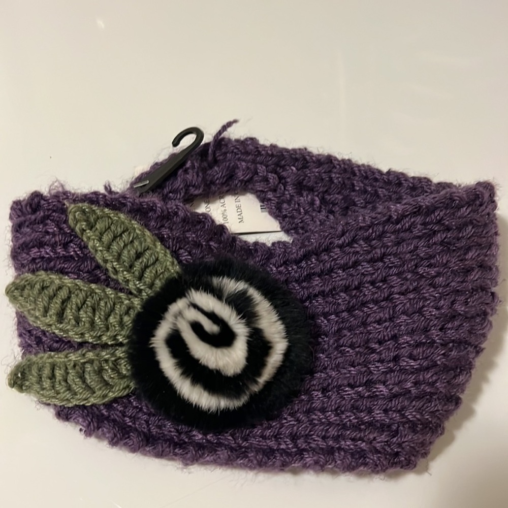 Boutique Purple Knit Headband With Flower